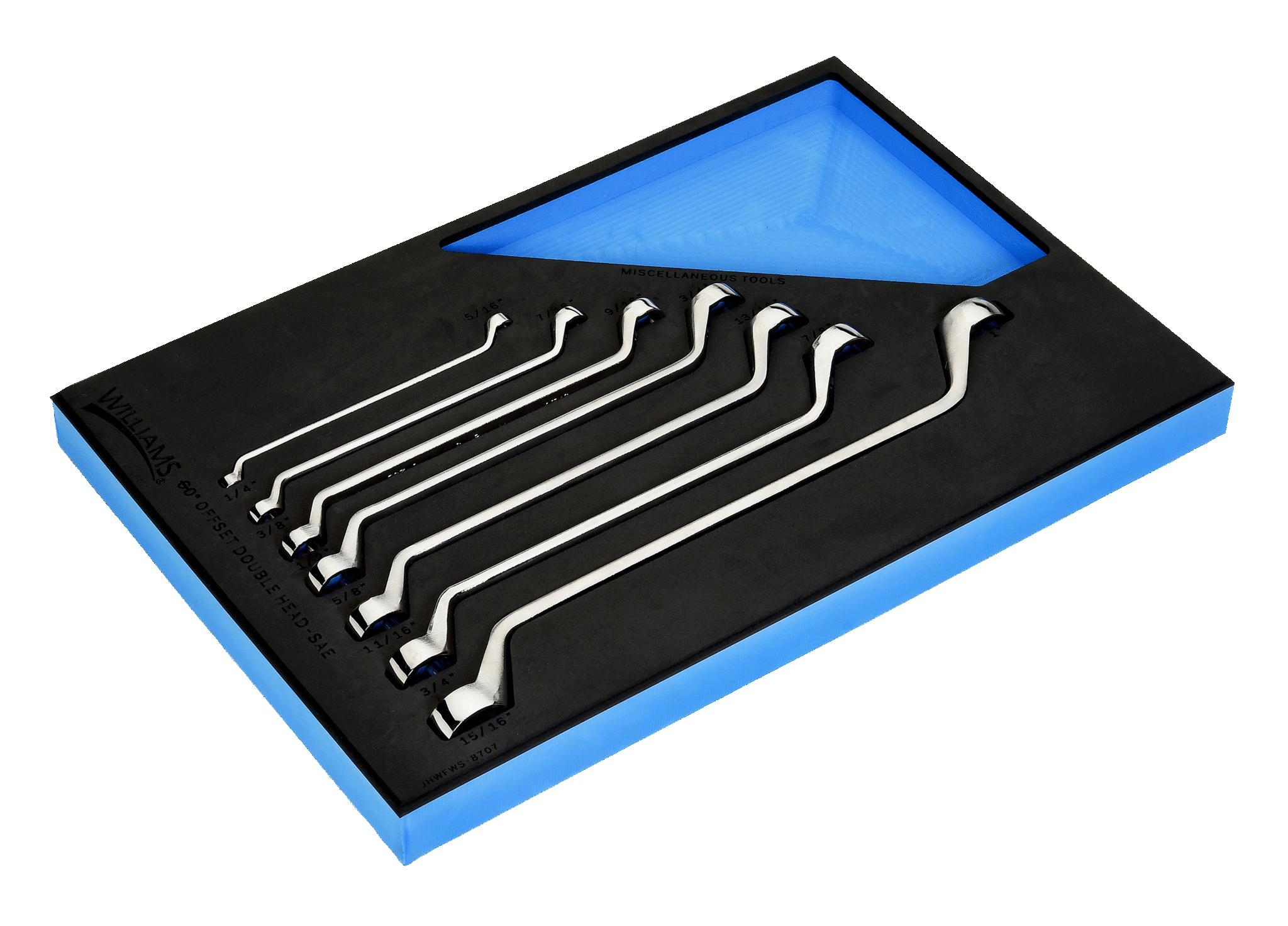 7 piece SAE Double Head 60° Offset Box End Wrench Set in 1/3 Foam