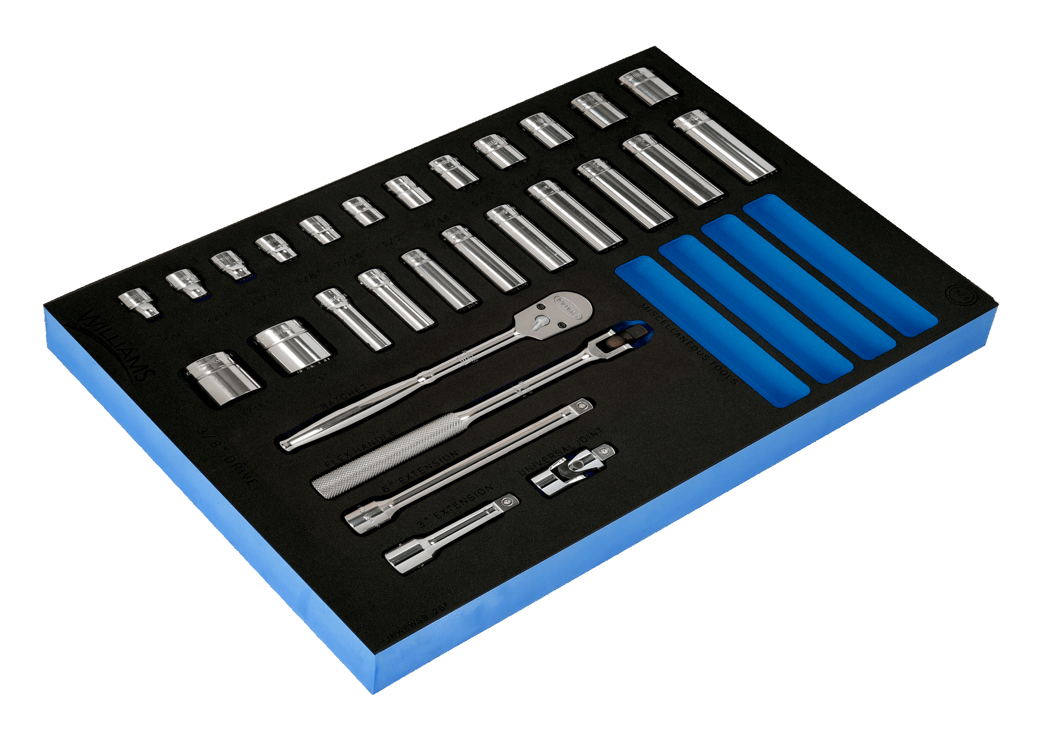 28 piece 3/8 Drive 12 Point SAE Shallow & Deep Socket and Drive