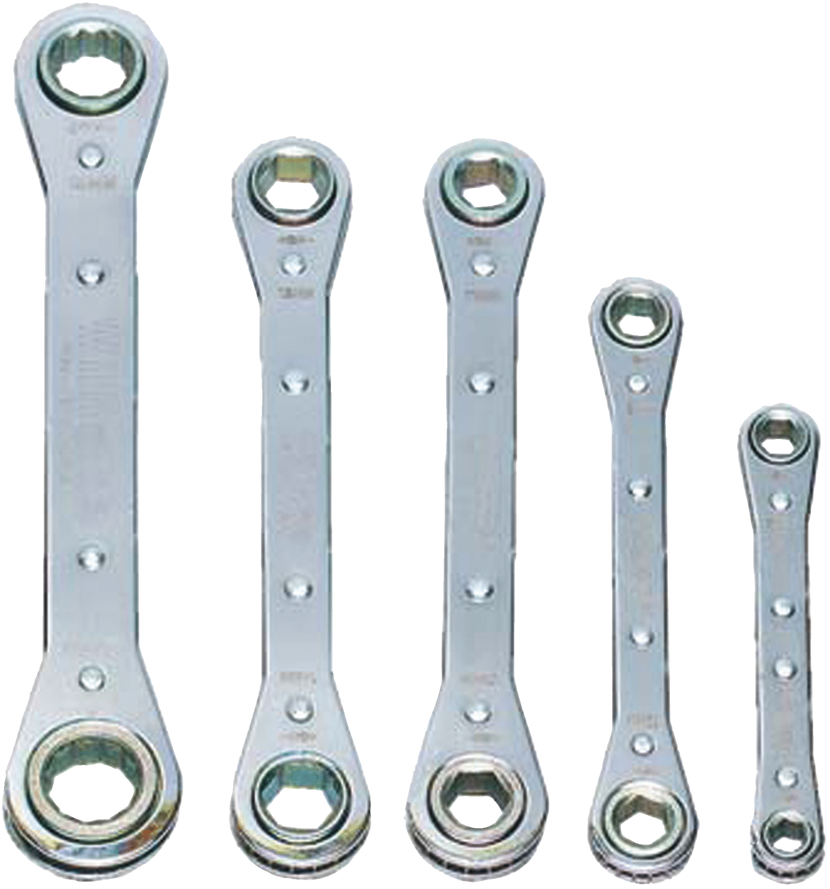 Double Head Ratcheting Box Wrenches, 5 piece Set, 6 & 12 Point Set